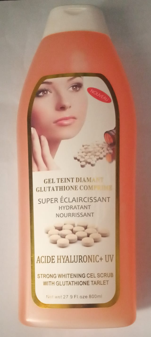Gel Douche Super Eclaircissant Hydratant Nourrissant Acide Hyaluronic + UV "TEINT DIAMANT GLUTATHIONE COMPRIME"